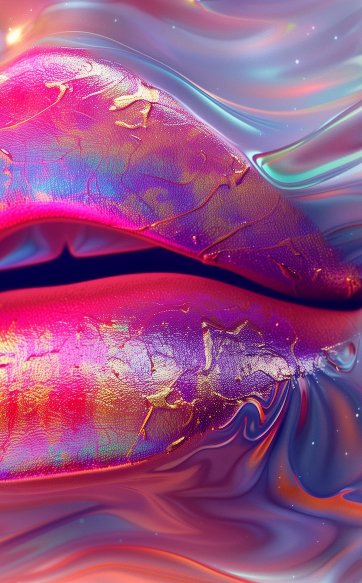 lips emerging through liquid glossy texture wallpaper background