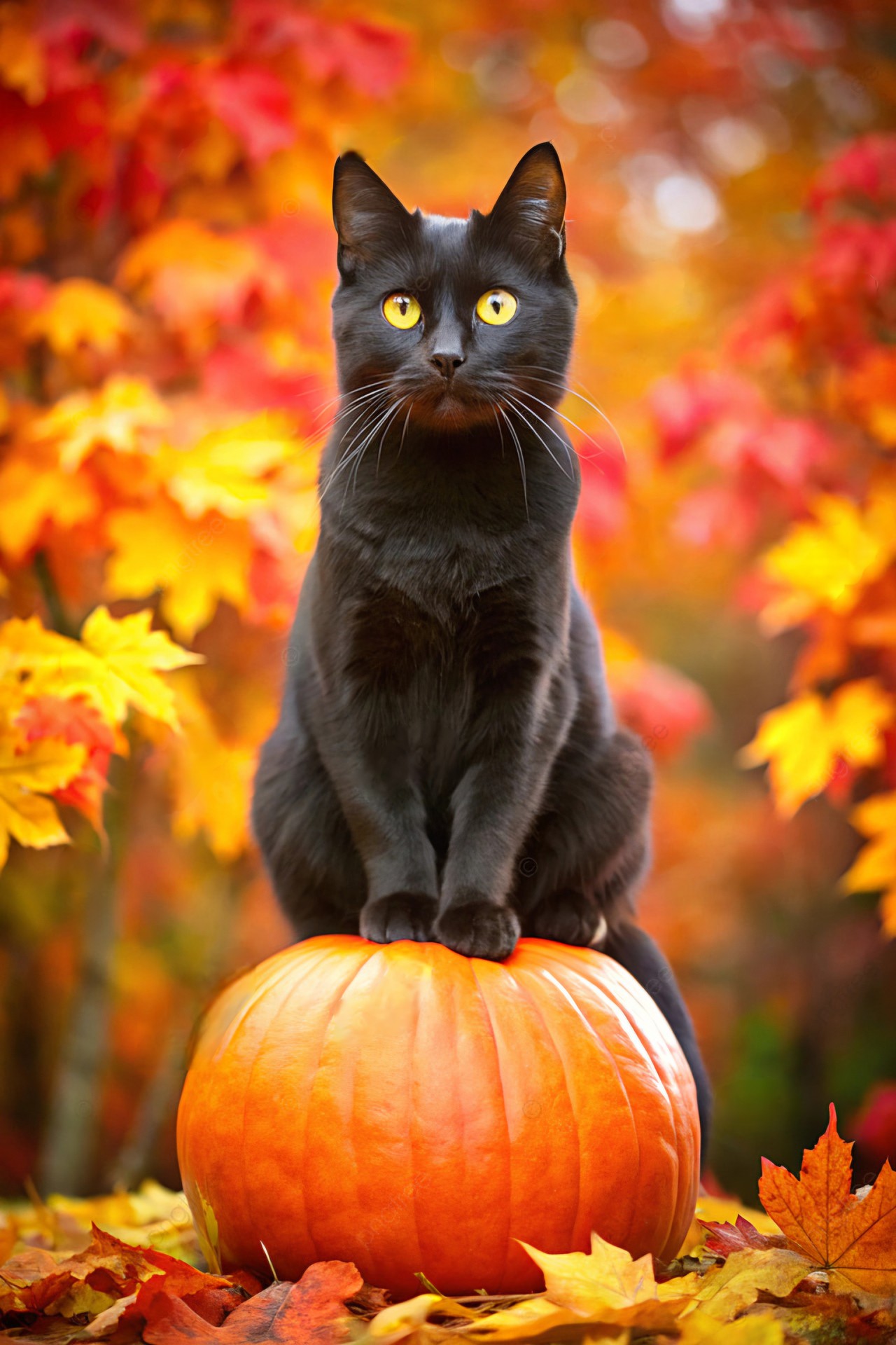 BLACK CAT ON THE PUMPKIN