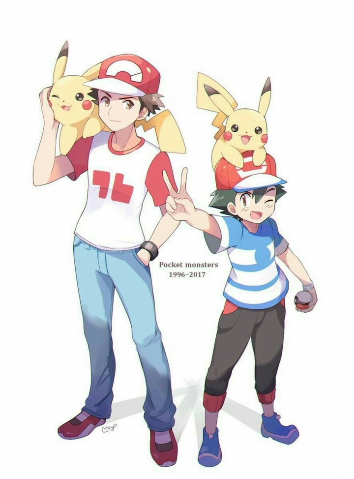 Pokémon: Ahs y pikachu con rojo