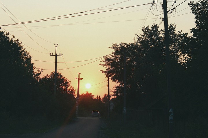 beautiful village sunset