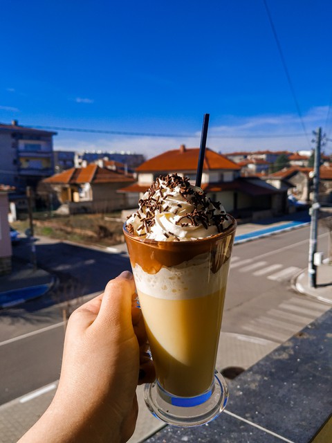 hot chocolate and a city view