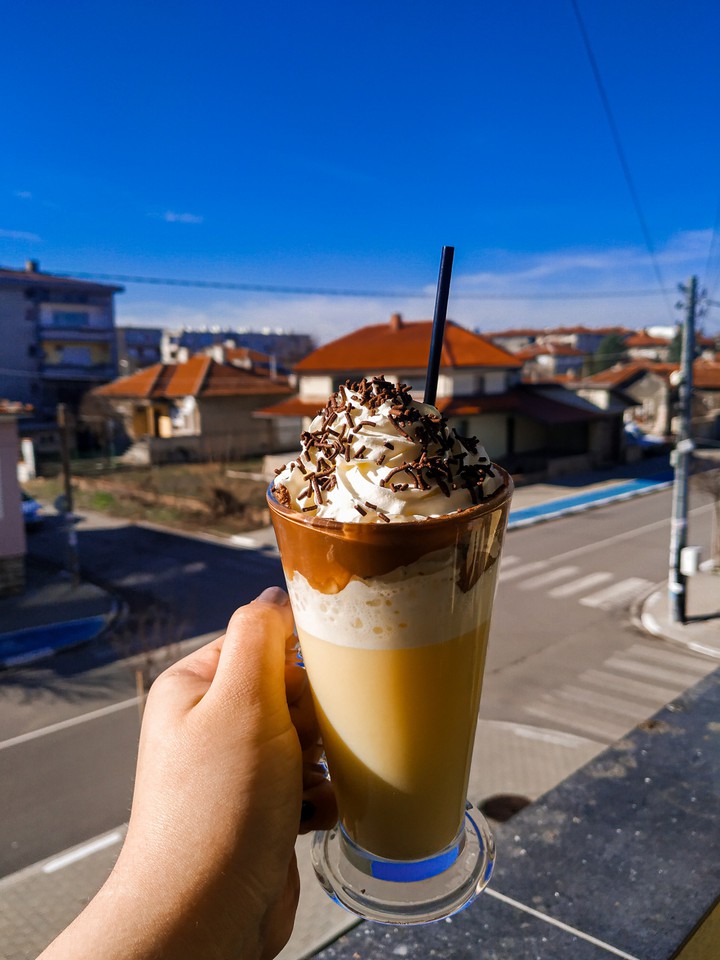 hot chocolate and a city view