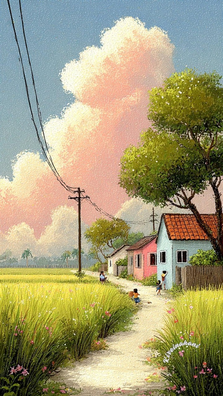 Village, meadow Hintergrundbilder