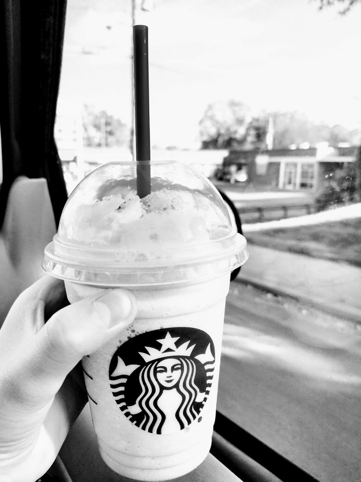 Black and white filter of Frappuccino Starbucks