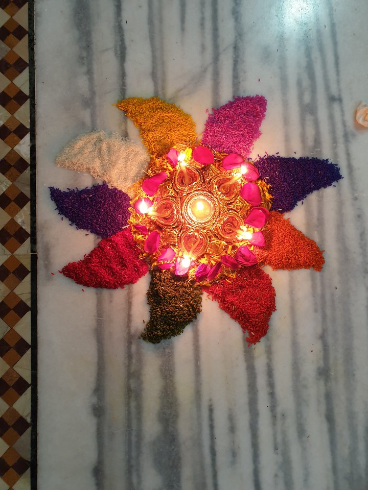 rangoli made up of rice..