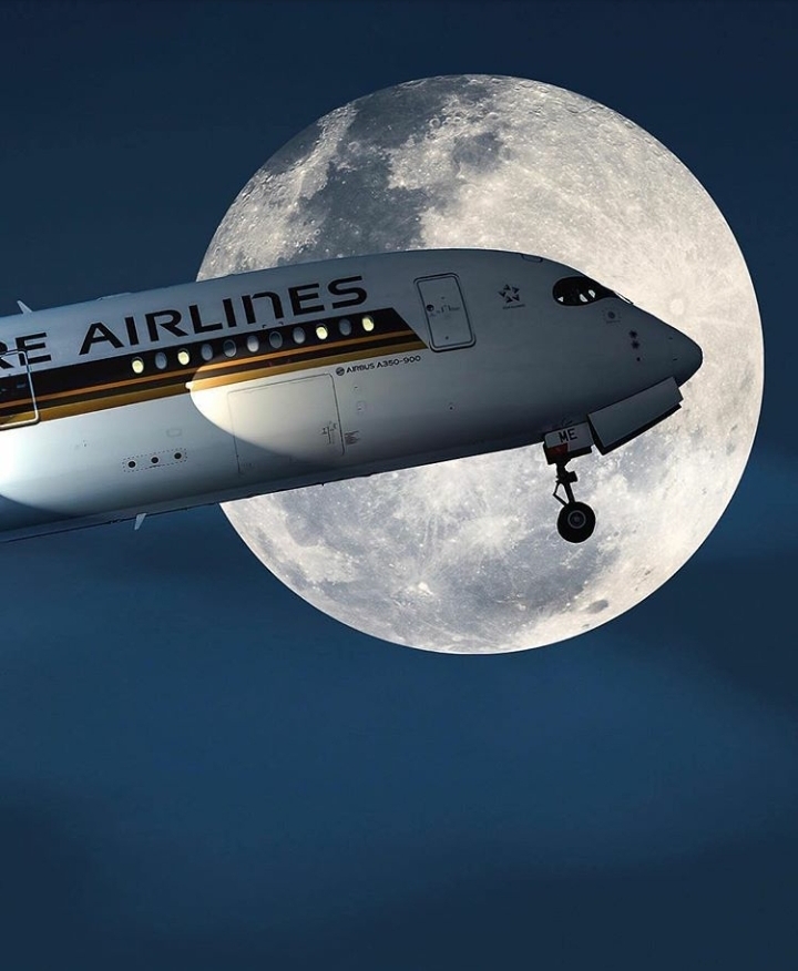 beautiful plane with moon