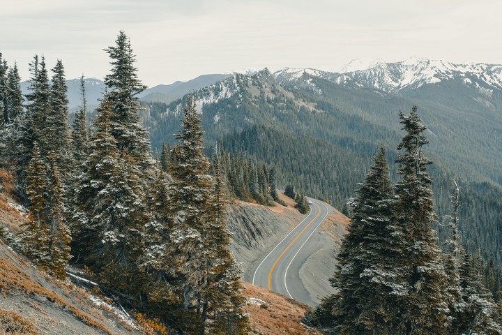 Gray Asphalt Road on Cliff