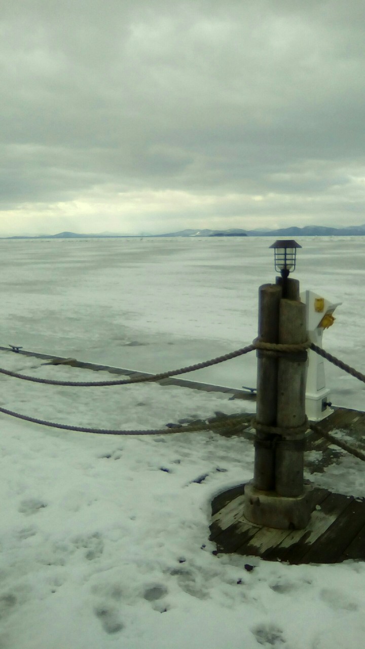frozen lake Champlain, Vermont, USA
