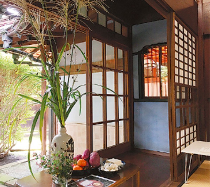 old traditional rural home with otsukimi display