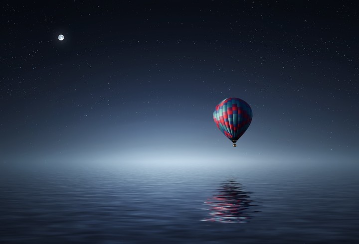 Hot Air Balloon flies through the sky 