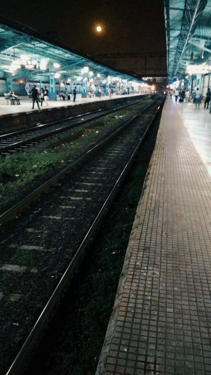 Full moon at railway station