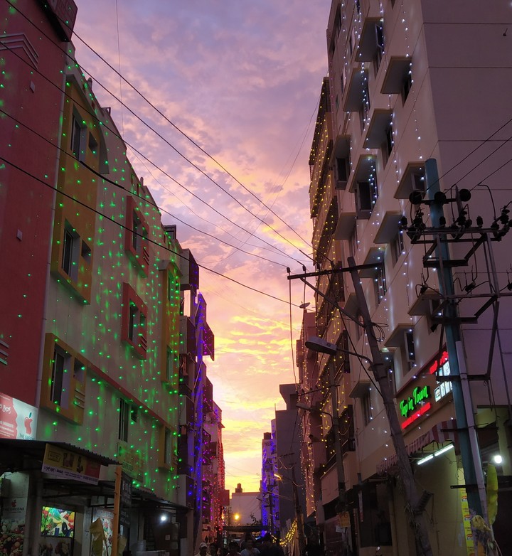 Clouds with Natural and artificial light.
