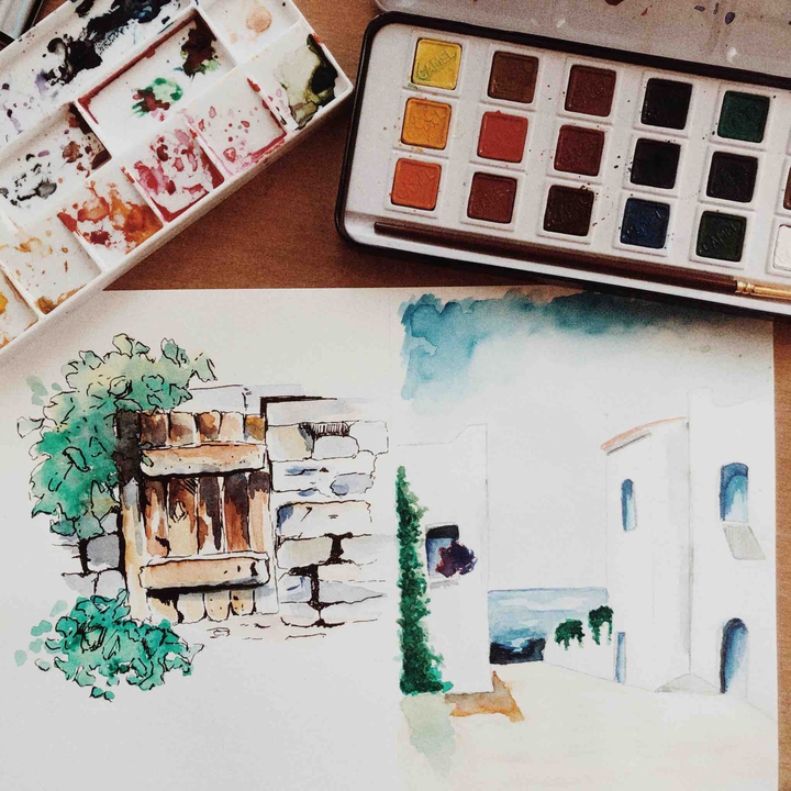 watercolour painting and supplies