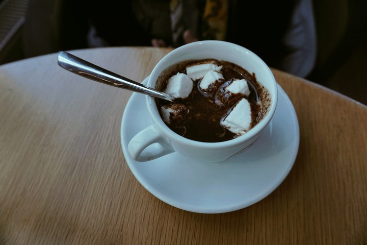 A cup of hot chocolate with marshmallows