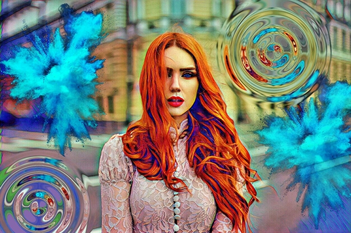 Woman with fiery hair.