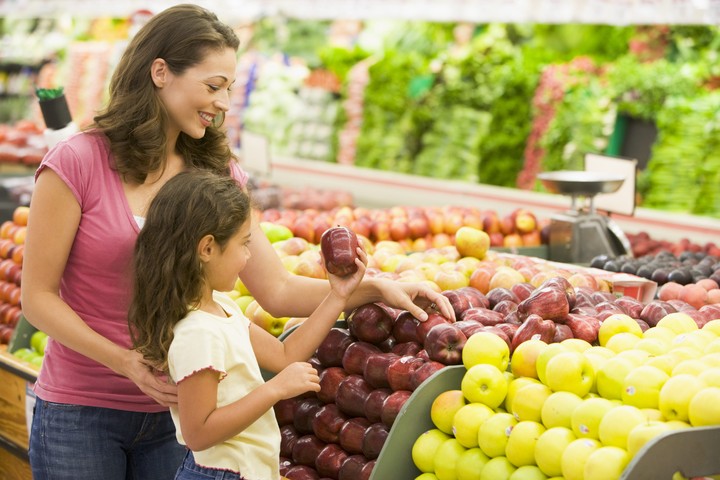 Mother Daughter Fruit Apples Supermarket Choice Purchase