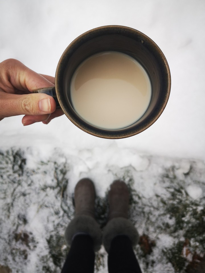Tea time in winter morning