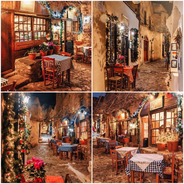 Simple cafes in the streets of ancient Greece.  ??