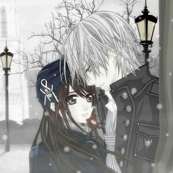 Anime couple on snow