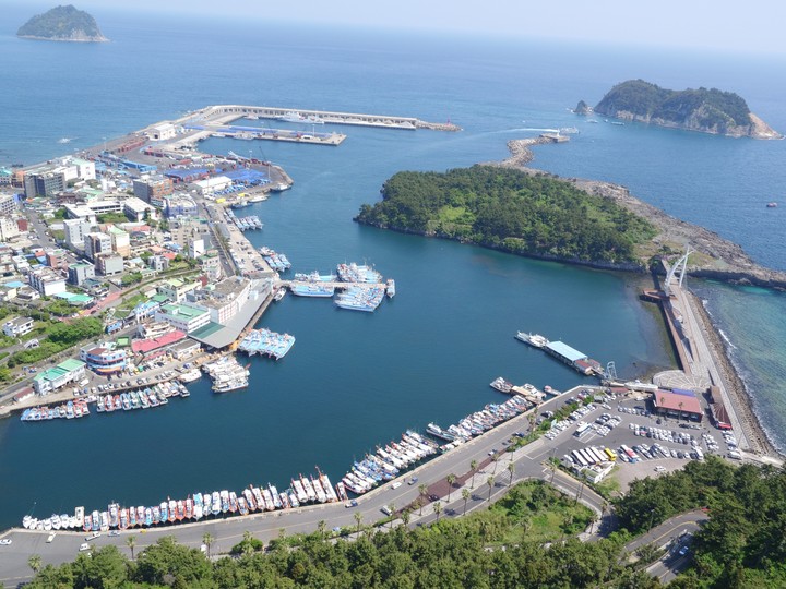 Aerial shot of Seo-Gui-po harbor in Jejuisland