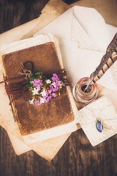old love letters, quill, and posie