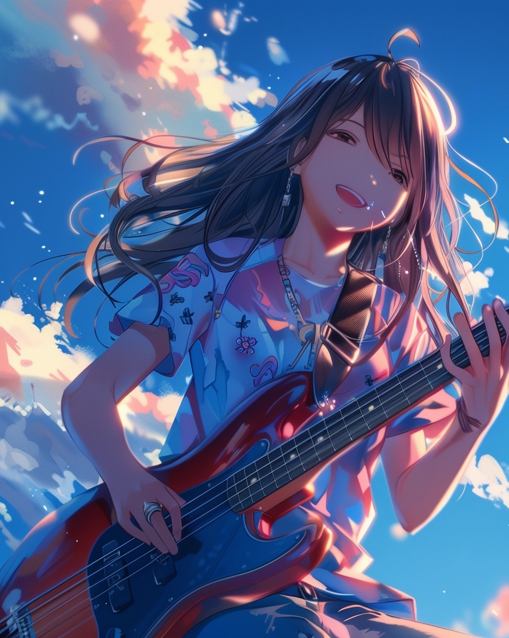 Girl anime playing guitar
