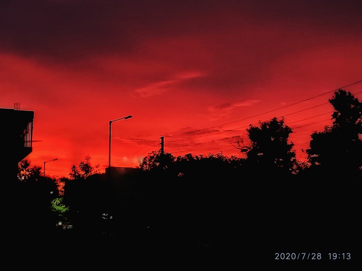 The red sky.