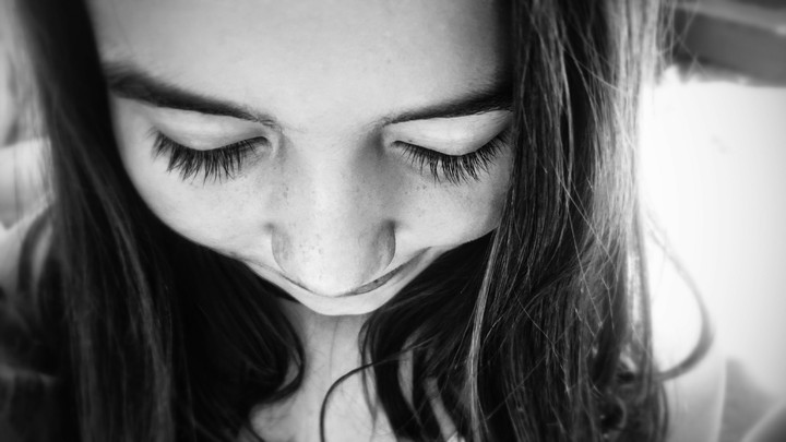 shy girl black and white