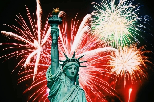 Statue of Liberty and Fireworks