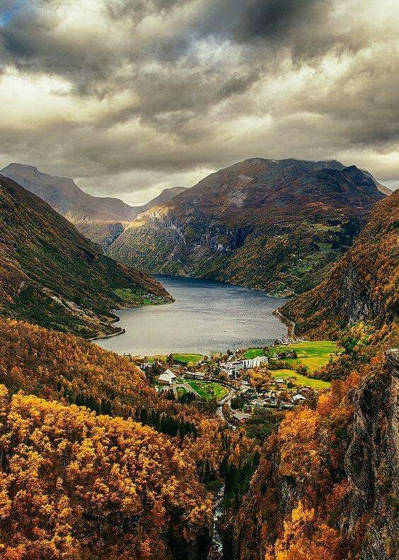 Fall colors in Geirangerfjord, Norway