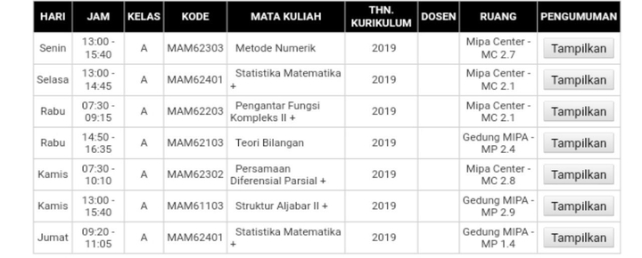 JADWAL SEMESTER GENAP 2020