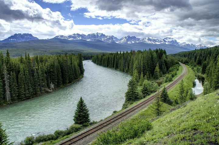 Mountain River Railway Forest Trees Landscape
