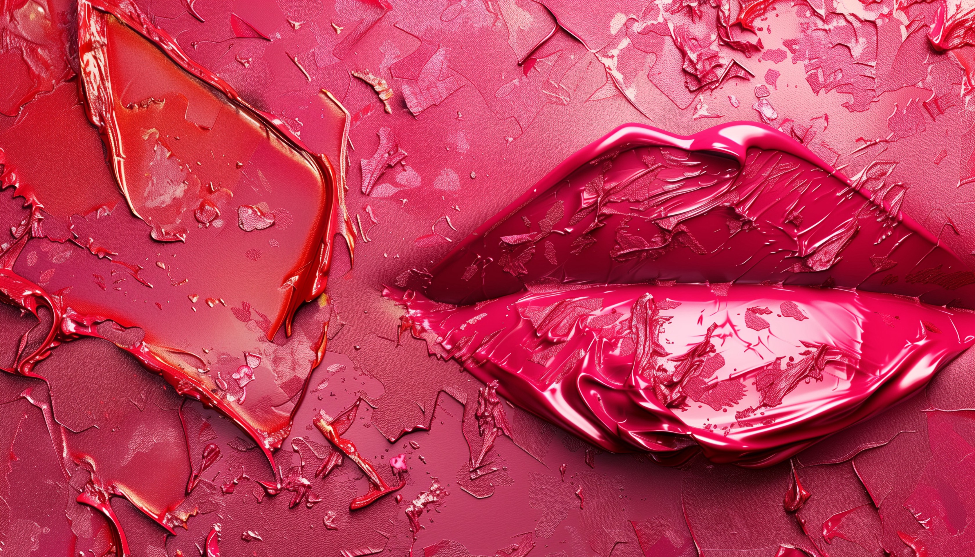 lips emerging through liquid glossy texture wallpaper background