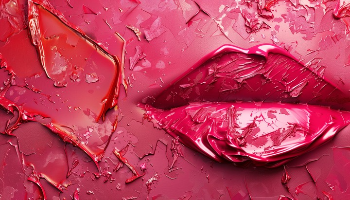 lips emerging through liquid glossy texture wallpaper background