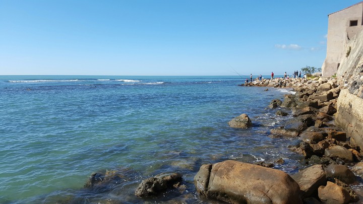 walking on the shore.