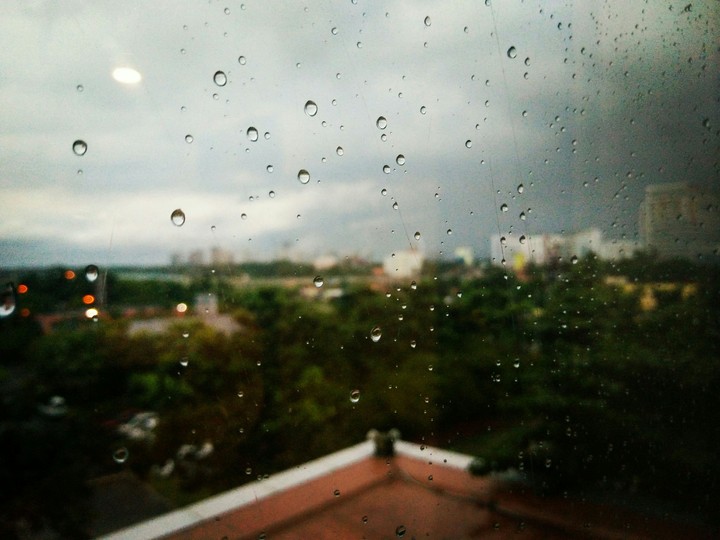 Raindrops on my office window