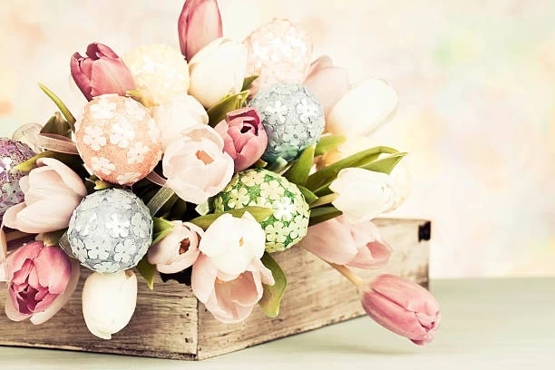 pale pink tulips & floral eggs
