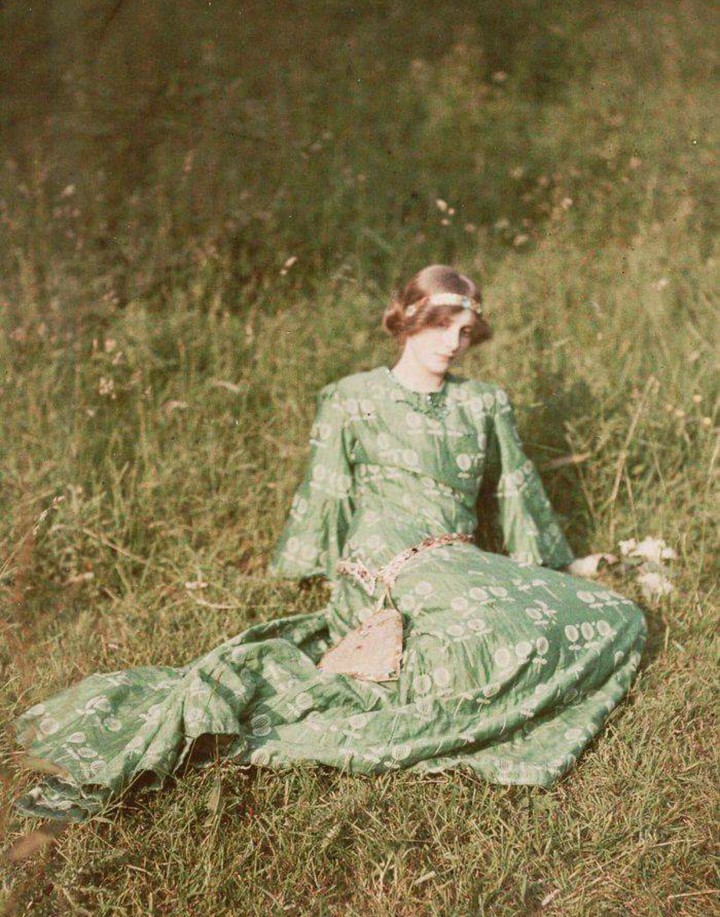 Vintage lady in field, 1900s
