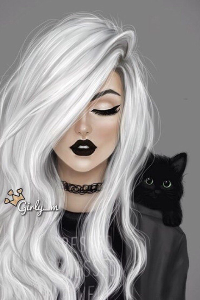Girl and blak cat