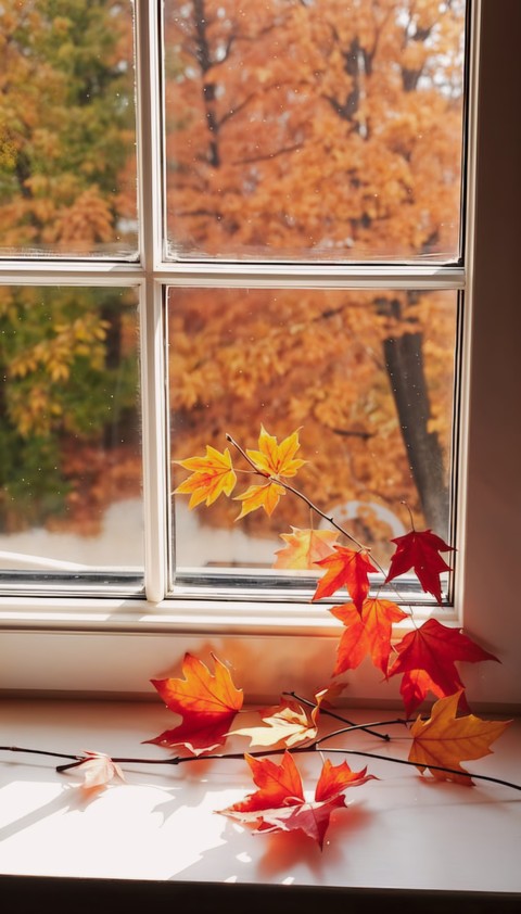 AUTUMN LEAVES ON THE WINDOW