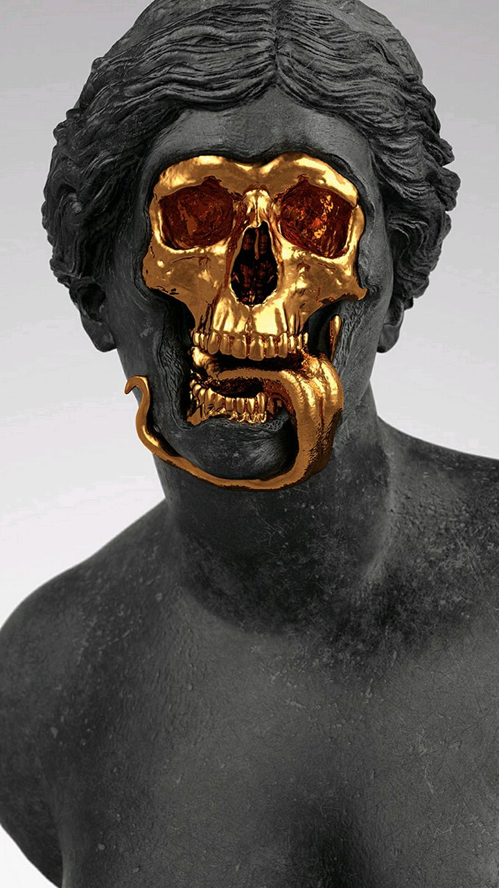 gold skull statue