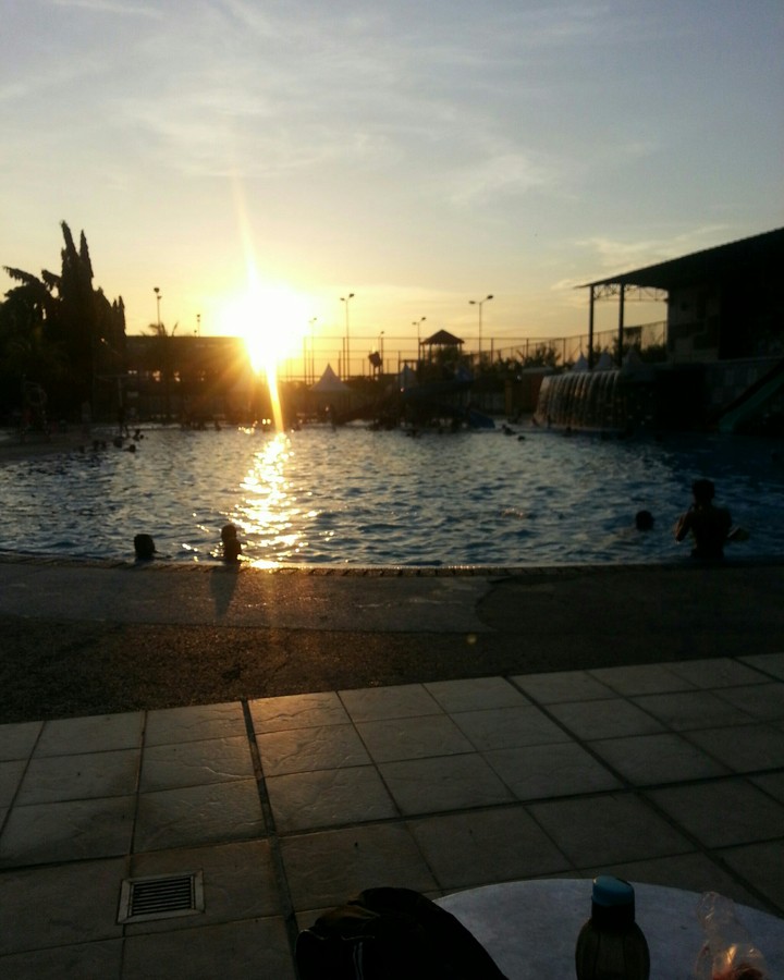 sunset in swimming pool