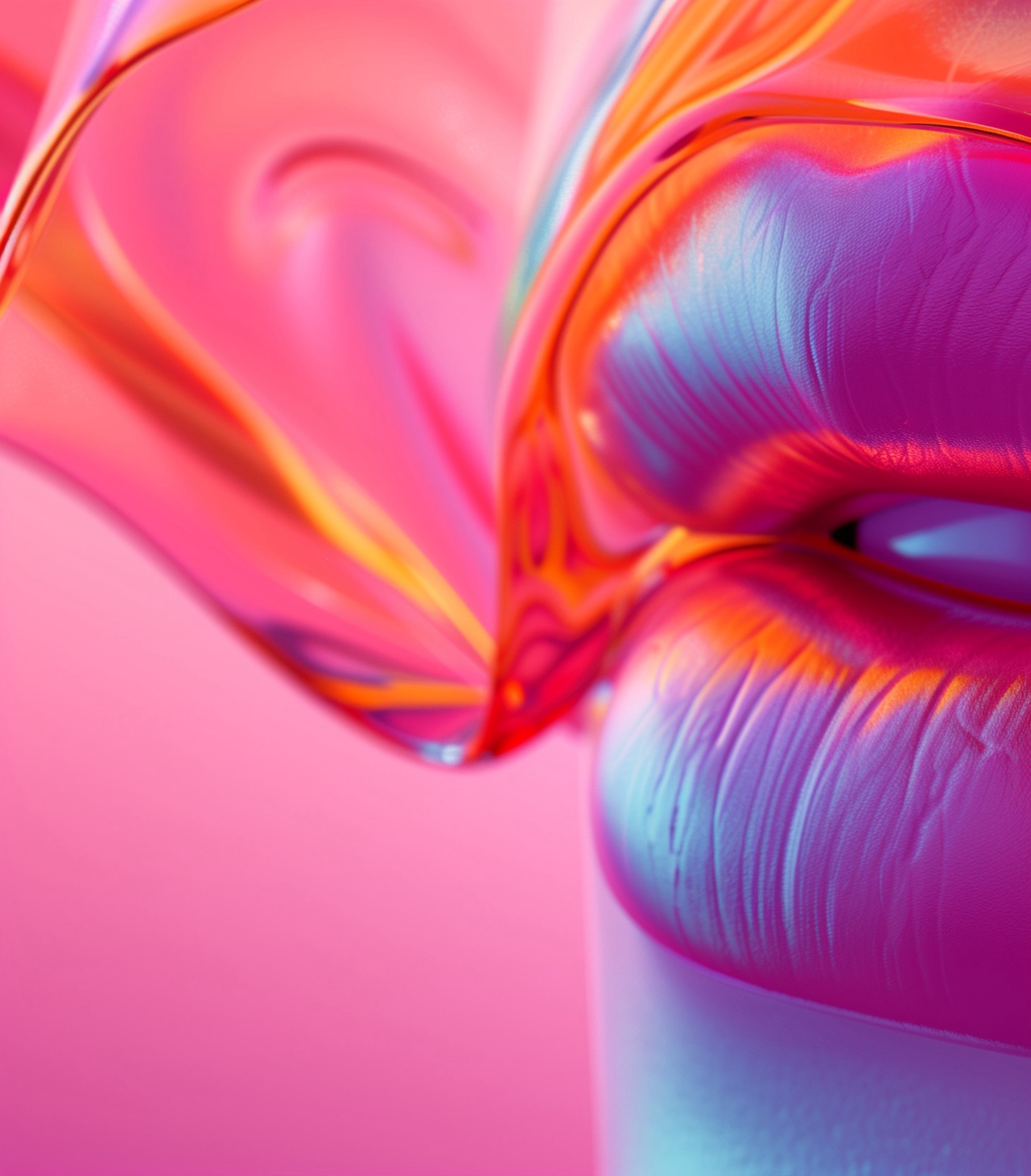 lips emerging through liquid glossy texture wallpaper background