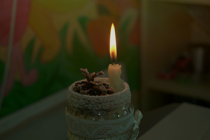 Lit Candle in a cup. :)
