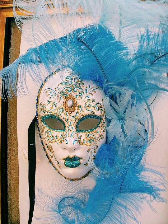 Venetian Style Mask: Blue, Turquoise, Gold