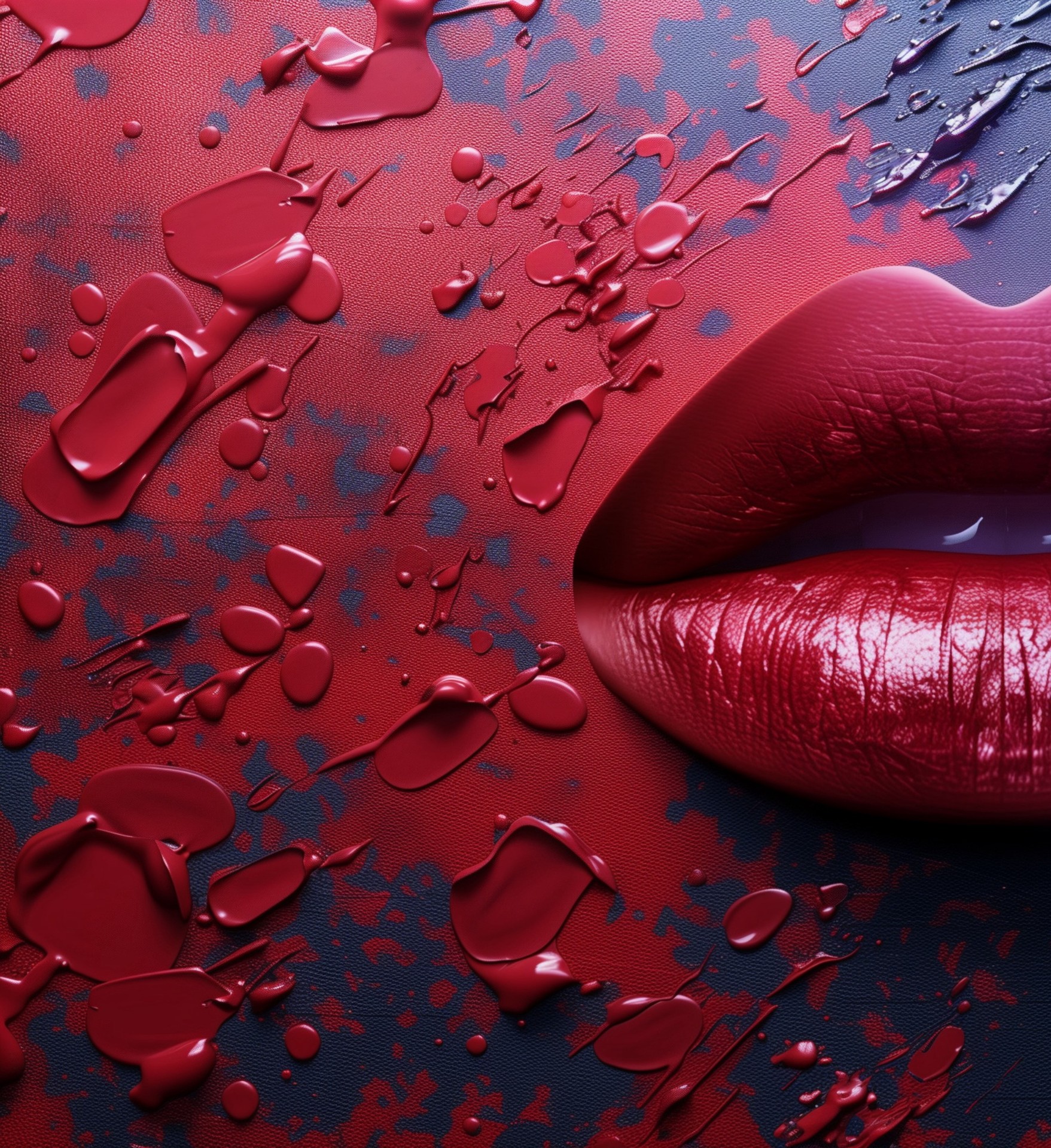 lips emerging through liquid glossy texture wallpaper background