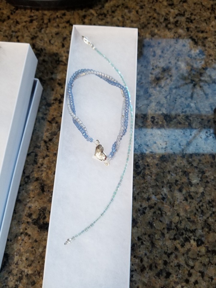 light blue & grey and  turquoise single strand,  Sarah
