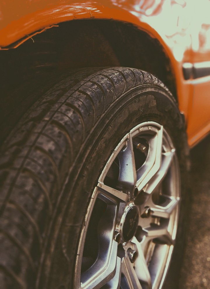 tyre of a red car