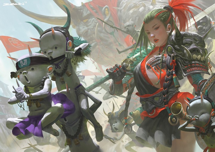 Female Warrior with Spirits