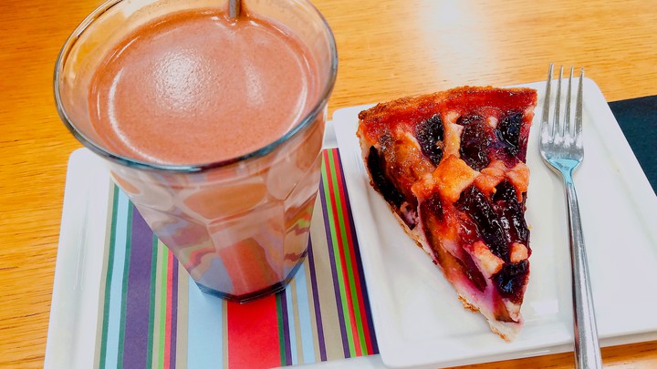 hot chocolate and plum pie in Liechtenstein